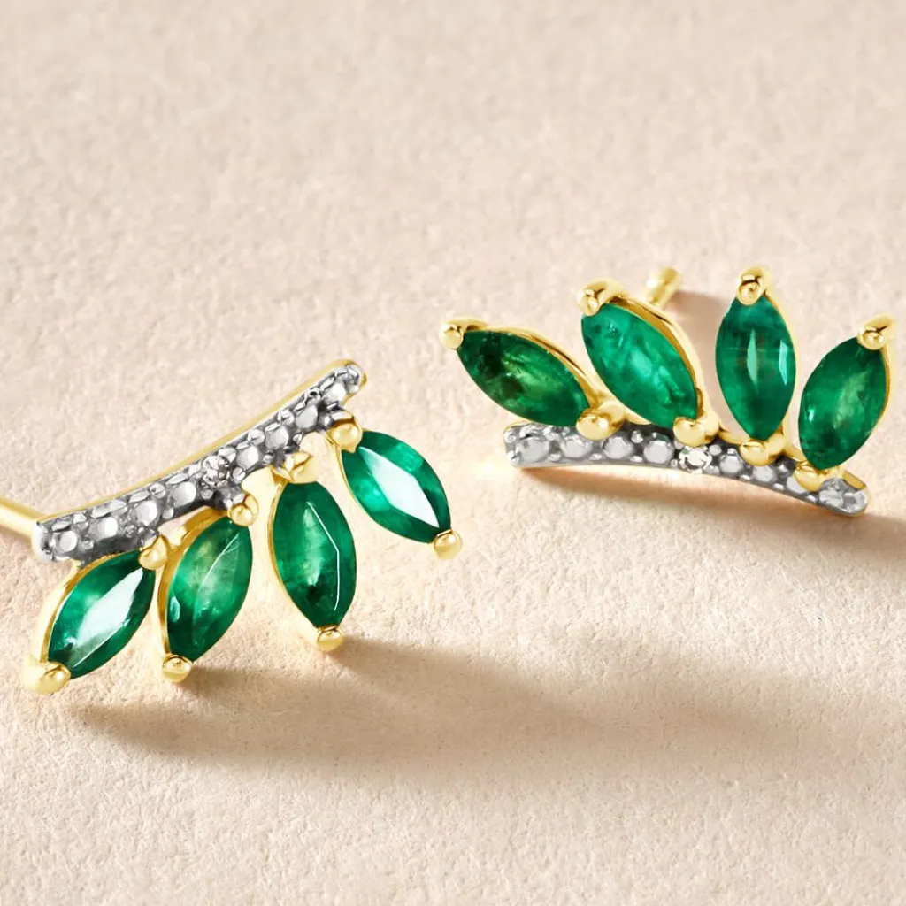 Histoire d'Or Boucles D'oreilles Puces Navette Or Jaune Emeraude Diamant or jaune émeraude Outlet