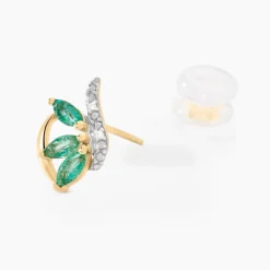 Histoire d'Or Boucles D'oreilles Puces Or Bicolore Petale Emeraude Diamant New