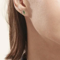 Histoire d'Or Boucles D'oreilles Puces Or Bicolore Petale Emeraude Diamant New
