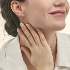 Histoire d'Or Boucles D'oreilles Puces Ovale Serti Griffe Or Blanc Topaze or blanc topaze bleue