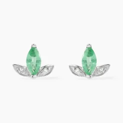 Histoire d'Or Boucles D'oreilles Puces Or Blanc Febe Emeraude Diamant Discount