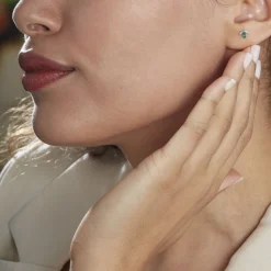 Histoire d'Or Boucles D'oreilles Puces Or Blanc Febe Emeraude Diamant Discount