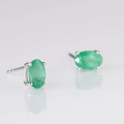 Histoire d'Or Boucles D'oreilles Puces Ovale or blanc emeraude Sale