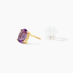 Histoire d'Or Boucles D'oreilles Puces Ovale Serti Griffe Or Jaune Amethyste or jaune amethyste violette Hot