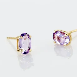 Histoire d'Or Boucles D'oreilles Puces Ovale Serti Griffe Or Jaune Amethyste or jaune amethyste violette Hot