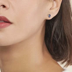 Histoire d'Or Boucles D'oreilles Puces Ovale or blanc saphir New