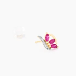 Histoire d'Or Boucles D'oreilles Puces Petale Et Diamant or bicolore rubis Sale