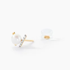 Histoire d'Or Boucles D'oreilles Puces Pearly Or Jaune Perle De Culture Oxyde Outlet