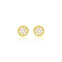 Histoire d'Or Boucles D'oreilles Puces Pastille Serti Clos Or Jaune Oxyde New