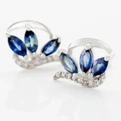 Histoire d'Or Boucles D'oreilles Puces Petale Et Diamant or blanc saphir Hot