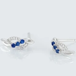 Histoire d'Or Boucles D'oreilles Puces Rosalyne Or Blanc Saphir Et Diamant Clearance