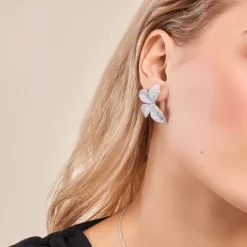 Histoire d'Or Boucles D'oreilles Puces Radiant Bloom Argent Blanc Oxyde Sale