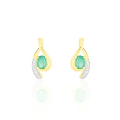 Histoire d'Or Boucles D'oreilles Puces Sagesse Or Jaune Emeraude Et Diamant Clearance