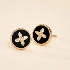 Histoire d'Or Boucles D'oreilles Puces Talisman Or Jaune Agate Diamant or jaune agate noir Online