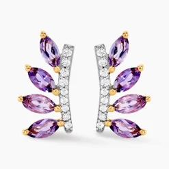Histoire d'Or Boucles D'oreilles Puces Tiara Or Jaune Améthyste Oxyde De Zirconium or jaune améthyste violet