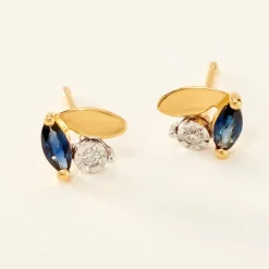 Histoire d'Or Boucles D'oreilles Puces Tameka Or Bicolore Saphir Diamant Sale