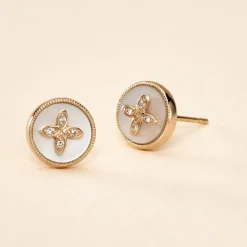 Histoire d'Or Boucles D'oreilles Puces Talisman Or Jaune Nacre Diamant or jaune nacre blanche Hot