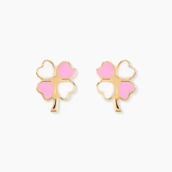 Histoire d'Or Boucles D'oreilles Puces Trefle Email Or Jaune Clearance