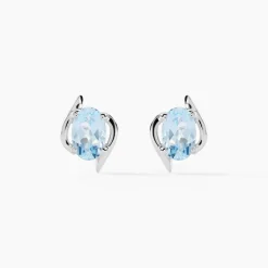 Histoire d'Or Boucles D'oreilles Puces Vrille Ovale Or Blanc Topaze New