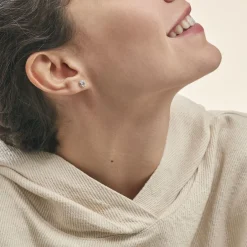 Histoire d'Or Boucles D'oreilles Puces Vrille Ovale Or Blanc Topaze New