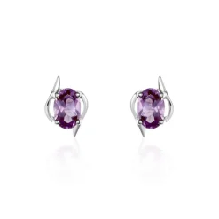 Histoire d'Or Boucles D'oreilles Puces Vrille Ovale Or Blanc Amethyste