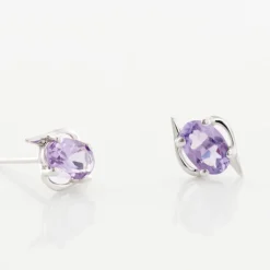 Histoire d'Or Boucles D'oreilles Puces Vrille Ovale Or Blanc Amethyste