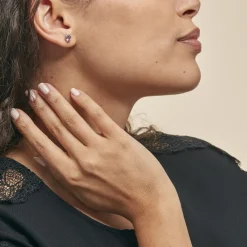 Histoire d'Or Boucles D'oreilles Puces Vrille Ovale Or Blanc Amethyste