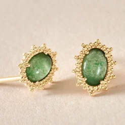 Histoire d'Or Boucles D'oreilles Puces Vintage Love Plaqué Or Jaune Aventurine plaqué or jaune aventurine vert Clearance
