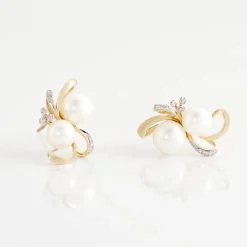 Histoire d'Or Boucles D'oreilles Puces Wandula Or Jaune Perle De Culture Et Diamant Hot