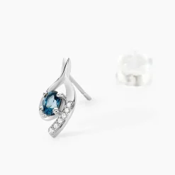 Histoire d'Or Boucles D'oreilles Sagesse Or Blanc Topaze Oxyde or blanc topaze bleue Hot