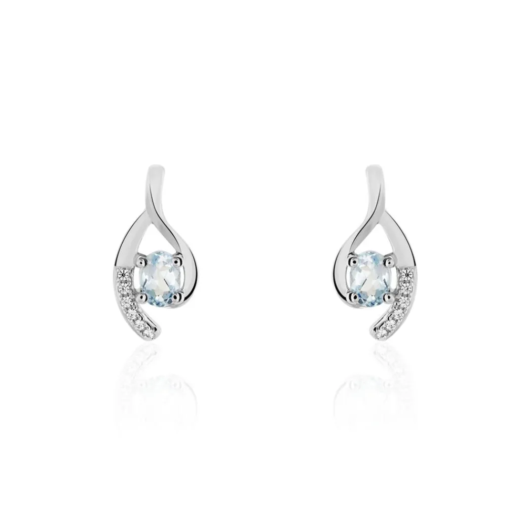 Histoire d'Or Boucles D'oreilles Sagesse Or Blanc Topaze Oxyde or blanc topaze bleue Sale