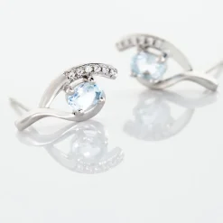 Histoire d'Or Boucles D'oreilles Sagesse Or Blanc Topaze Oxyde or blanc topaze bleue Sale