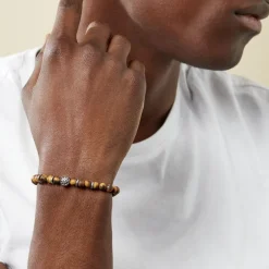 Histoire d'Or Bracelet Acier Huguesi Boules Oeil De Tigre Hot