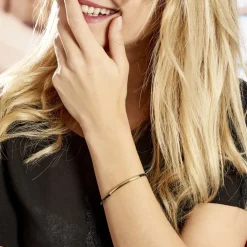 Histoire d'Or Bracelet Boshra Acier Dore Cuir Noir New