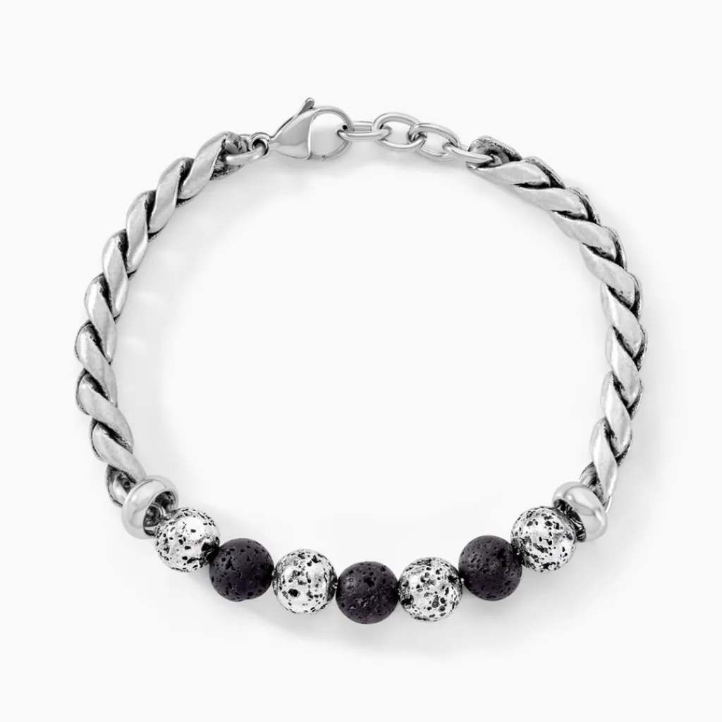 Histoire d'Or Bracelet Gulustan Acier Gris Vieilli Pierres De Lave