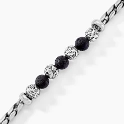 Histoire d'Or Bracelet Gulustan Acier Gris Vieilli Pierres De Lave