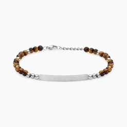 Histoire d'Or Bracelet Identité Acier Blanc Boules Sebastino 艙il De Tigre acier argenté quartz marron Best