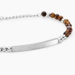 Histoire d'Or Bracelet Identité Acier Blanc Boules Sebastino 艙il De Tigre acier argenté quartz marron Best