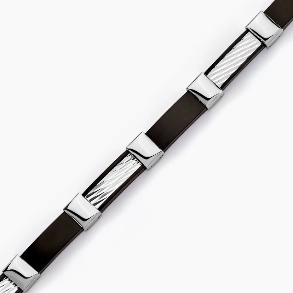 Histoire d'Or Bracelet Jack Acier Blanc Noir Discount
