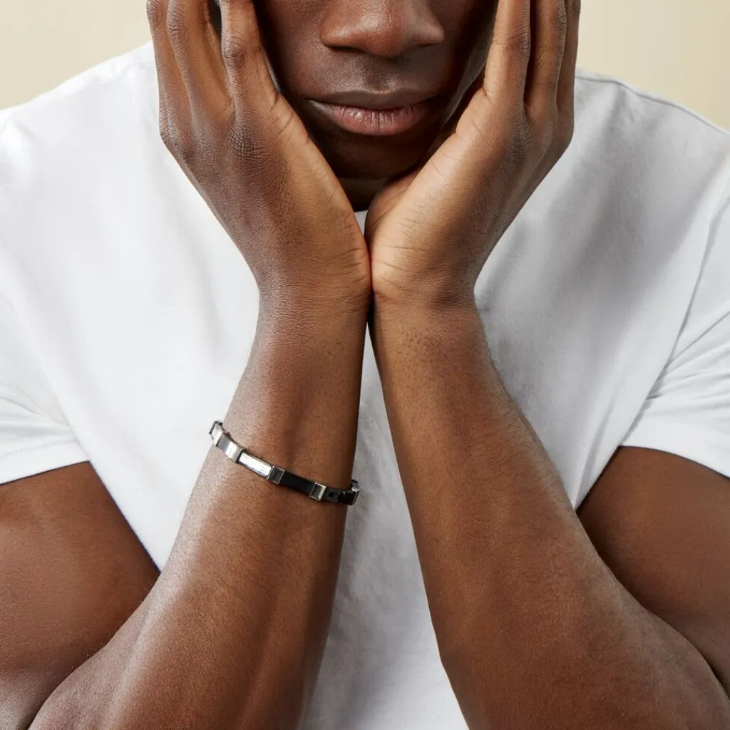 Histoire d'Or Bracelet Jack Acier Blanc Noir Discount