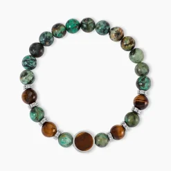 JOURDAN Bracelet Archimedes Acier Argenté Oeil De Tigre Turquoise Outlet