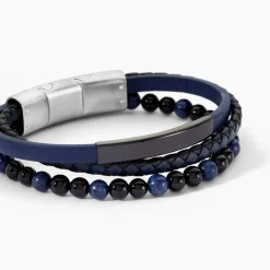 JOURDAN Bracelet Hercule Cuir Multicolore Onyx Lapis Lazuli Discount
