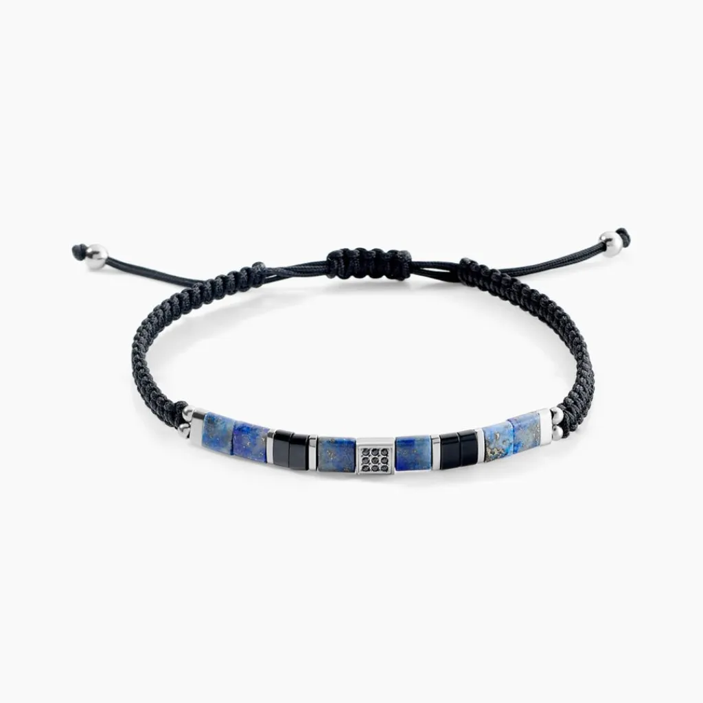 JOURDAN Bracelet Jahan Acier Argenté Lapis Lazuli Agate Discount