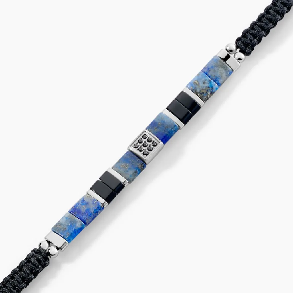 JOURDAN Bracelet Jahan Acier Argenté Lapis Lazuli Agate Discount