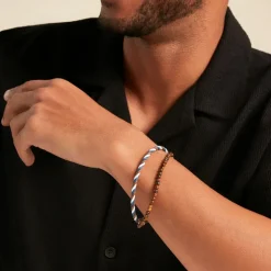 JOURDAN Bracelet Renatus Acier Argenté Oeil De Tigre Discount