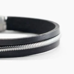 JOURDAN Bracelet Rodney Cuir Noir Outlet