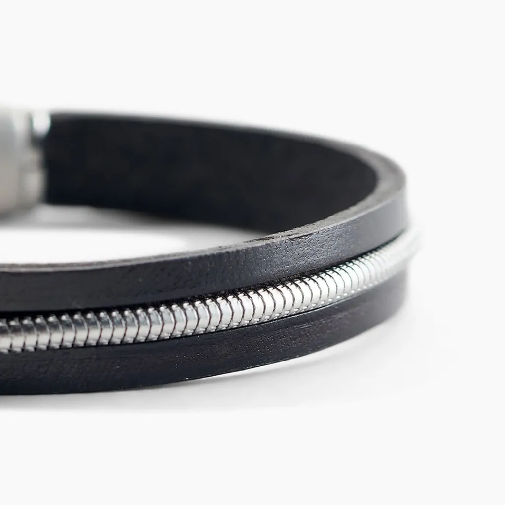 JOURDAN Bracelet Rodney Cuir Noir Outlet