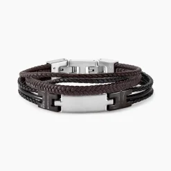 JOURDAN Bracelet Thasos Cuir Noir Et Marron Clearance