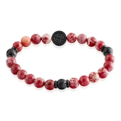 JOURDAN Bracelet Yasur Acier Noir Oeil De Tigre Pierre De Lave acier noir oeil de tigre rouge Sale