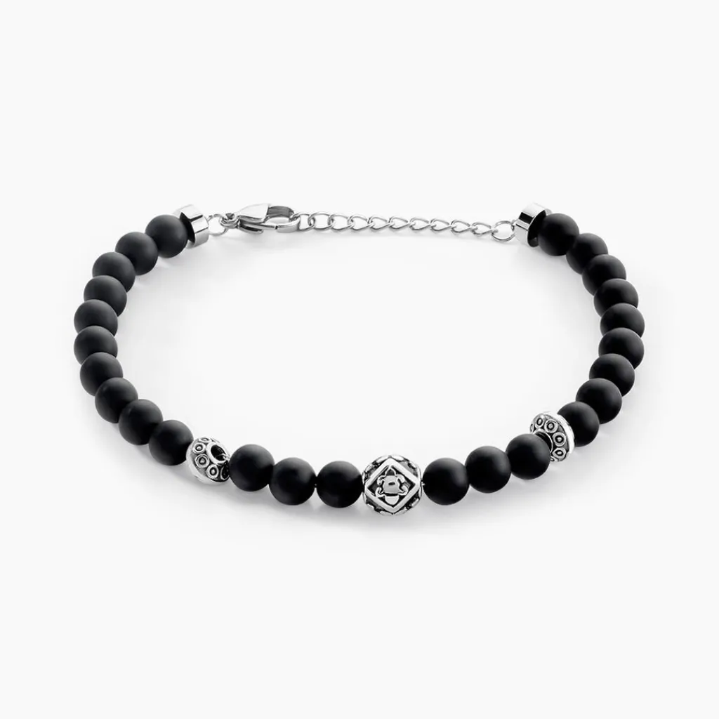 Histoire d'Or Bracelet Labhras Acier Blanc Agate acier blanc agate noire Clearance